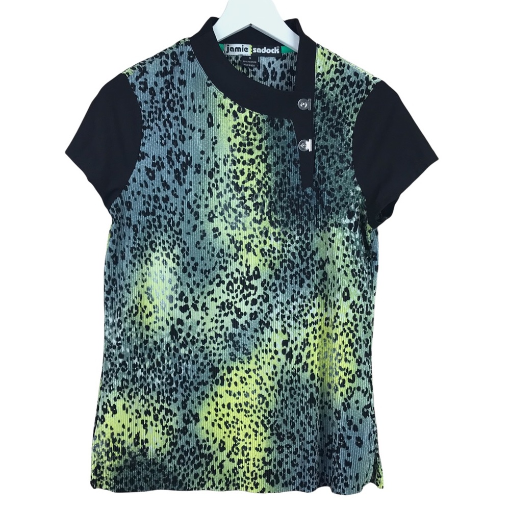 Jamie Sadock Green Black Animal Leopard  Print Golf Sport Top Women Sz S